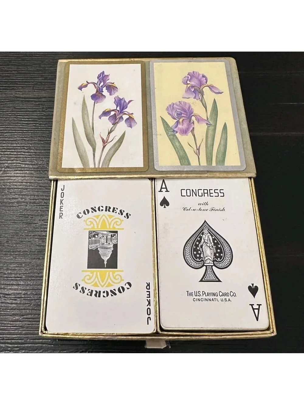 Congress Designer Series Iris Playing Cards 2 Deck Set With Jokers Floral Case